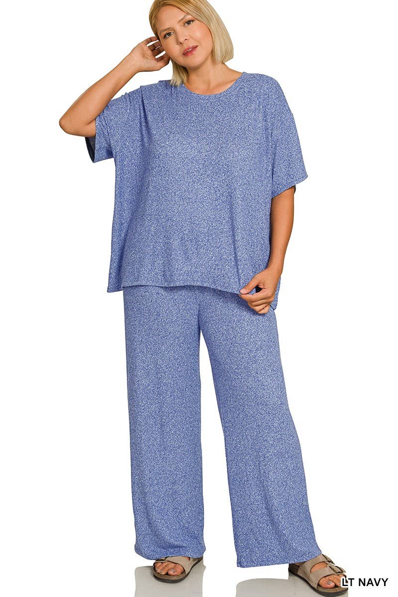 Plus Soft Melange Short Sleeve Tee And Long Pants Set