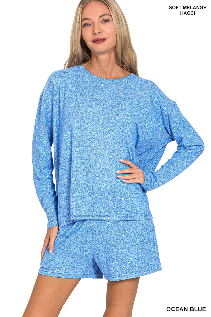 Soft Melange Long Sleeve Tee And Shorts Set