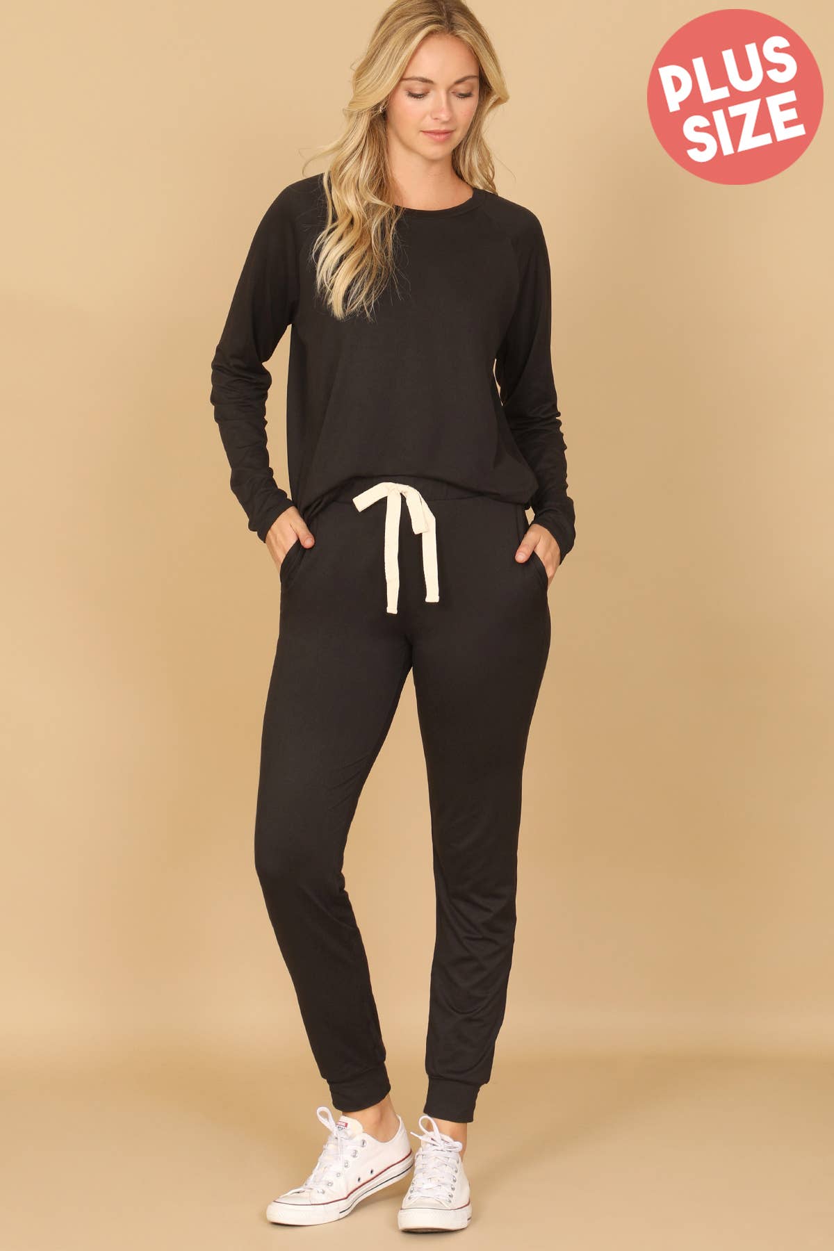 YMP40001XV-PLUS SIZE LONGSLEEVE TOP AND JOGGERS SET SELF TIE