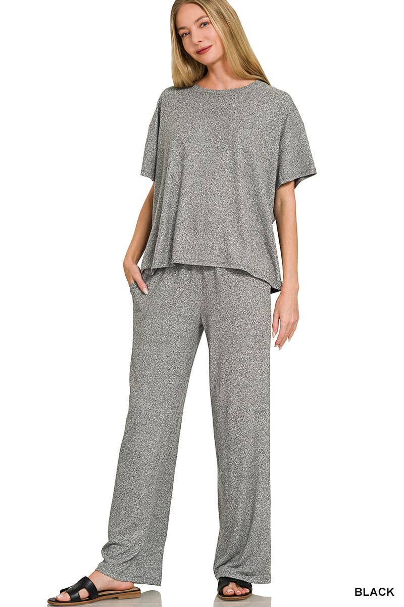 Soft Melange Short Sleeve Tee And Long Pants Set
