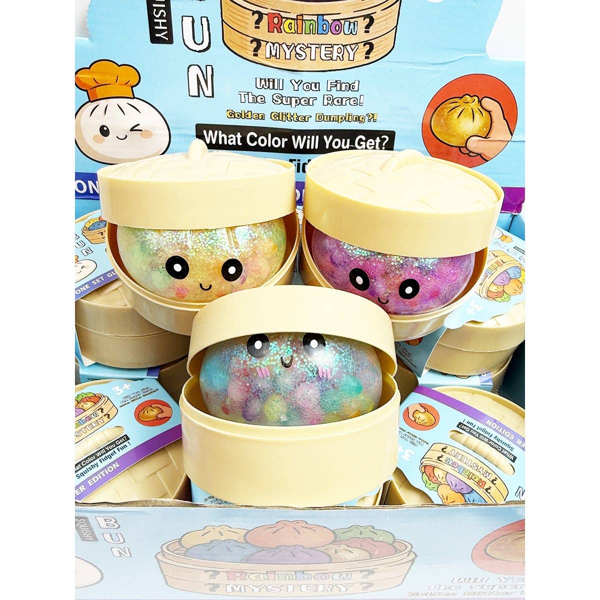 Cute iridescent Bead Dumpling Squishy with Steamer