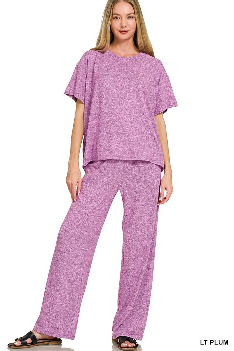 Soft Melange Short Sleeve Tee And Long Pants Set