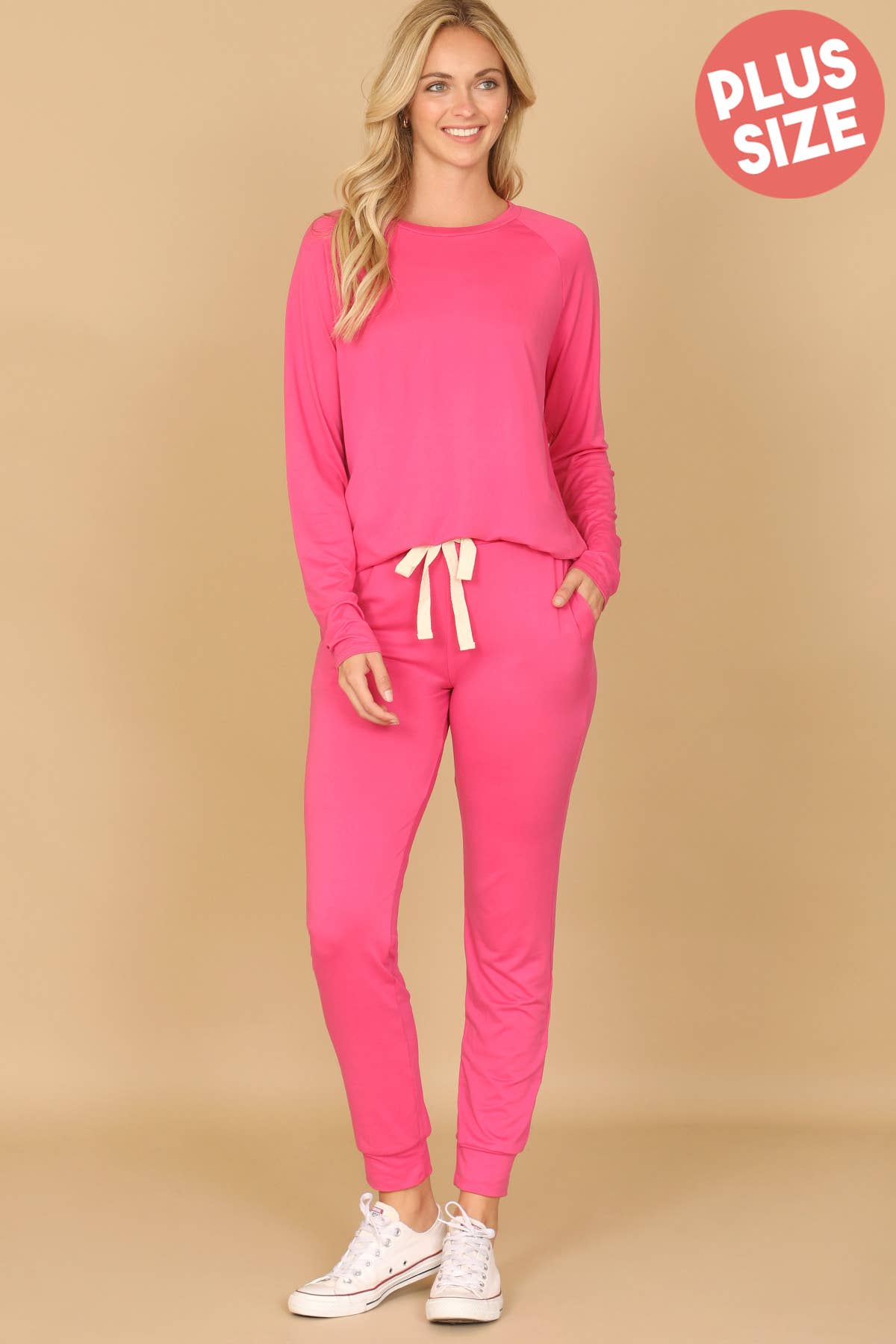 YMP40001XV-PLUS SIZE LONGSLEEVE TOP AND JOGGERS SET SELF TIE