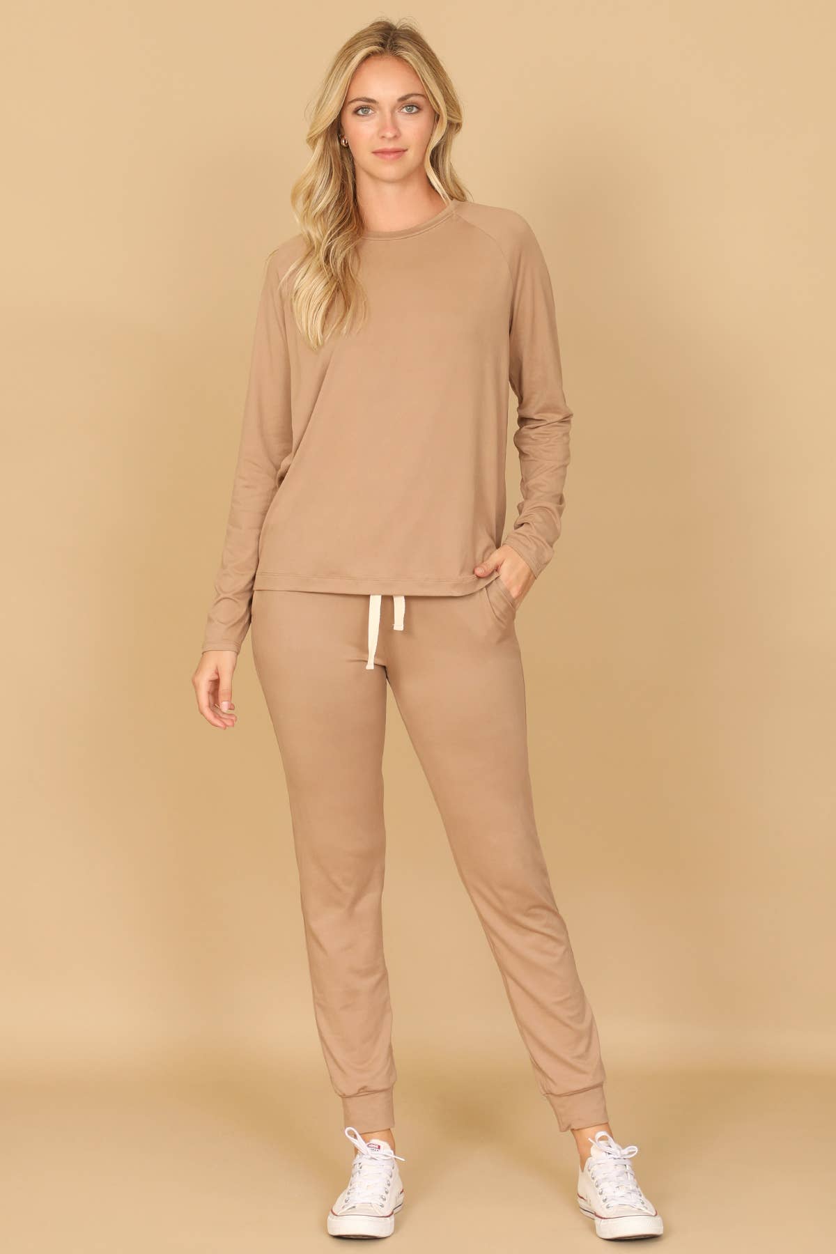 YMP40001XV-PLUS SIZE LONGSLEEVE TOP AND JOGGERS SET SELF TIE