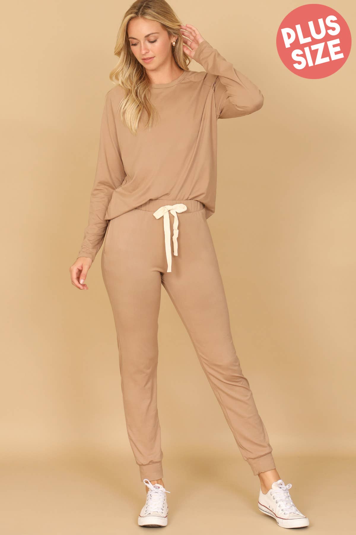 YMP40001XV-PLUS SIZE LONGSLEEVE TOP AND JOGGERS SET SELF TIE