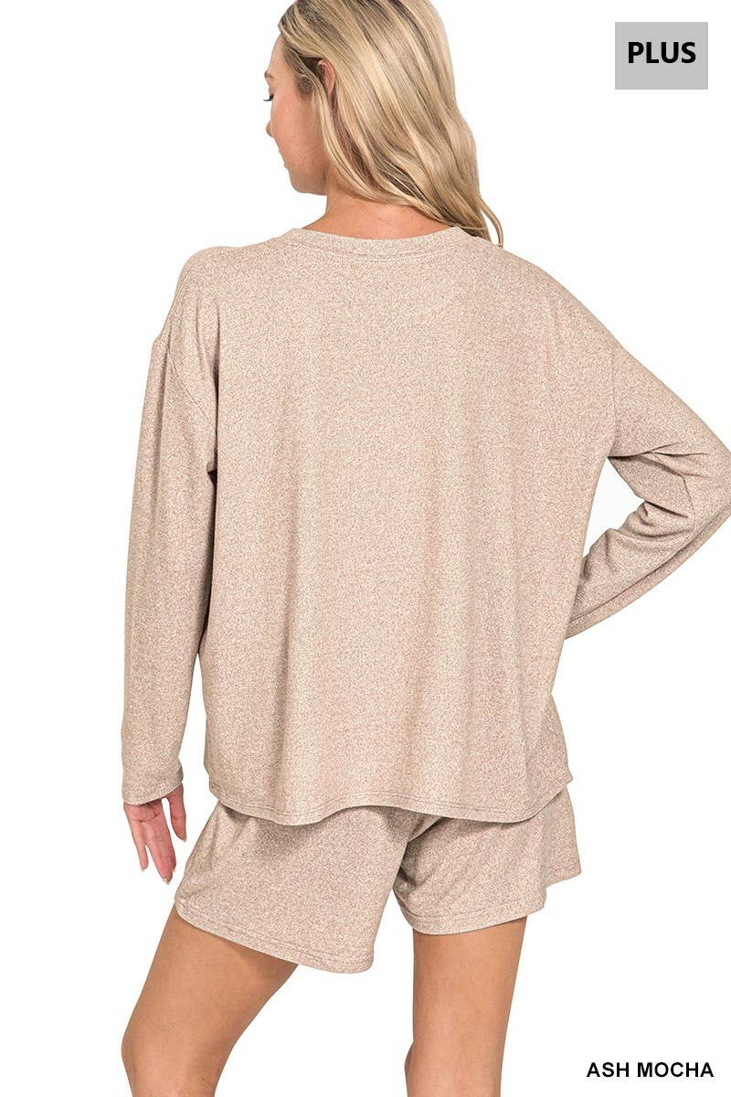 Plus Soft Melange Long Sleeve Tee And Shorts Set