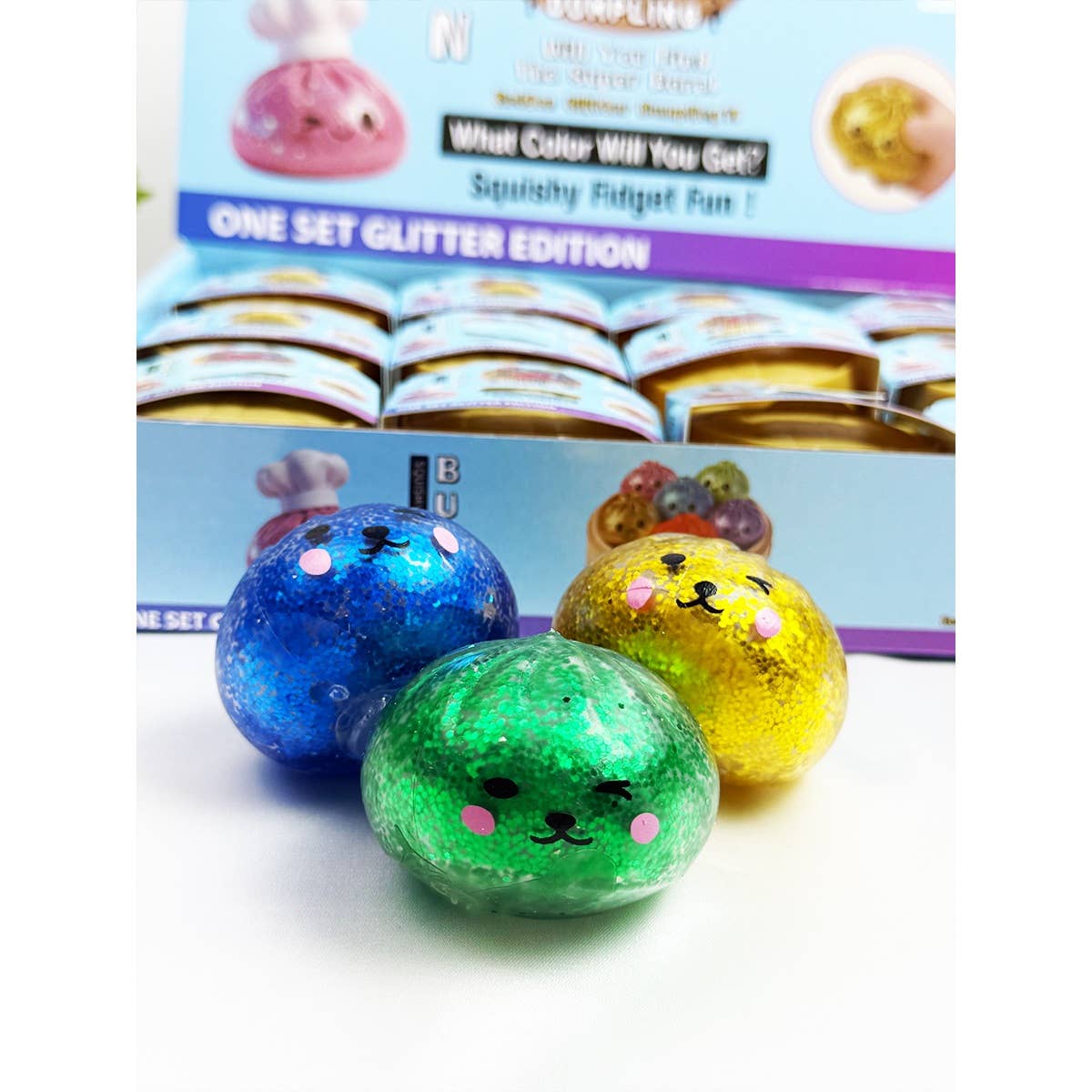 12pcs Mini Glittered Dumpling Squishy with Steamer