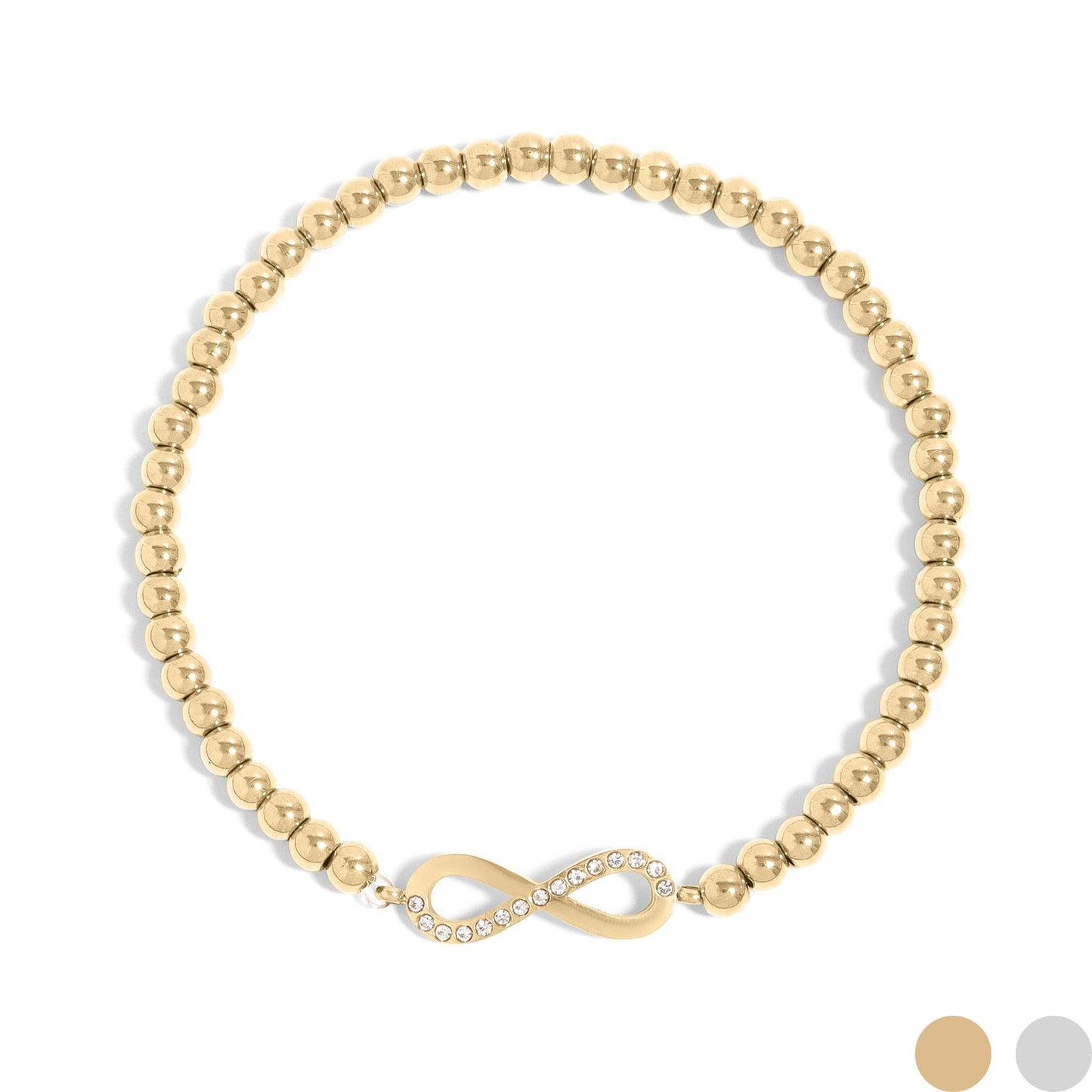18K Gold PVD Stainless Steel Stone Infinity Sign Metal Beaded Stretch Bracelet