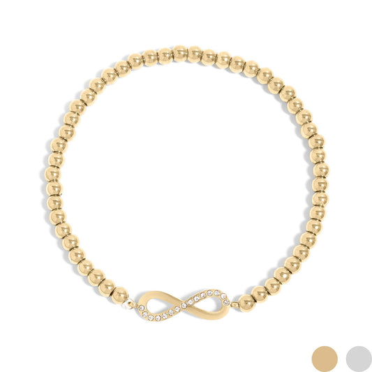 18K Gold PVD Stainless Steel Stone Infinity Sign Metal Beaded Stretch Bracelet