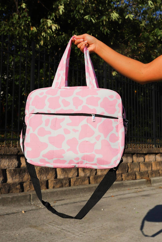 Puffer Duffel Bag in Pink Cowhide