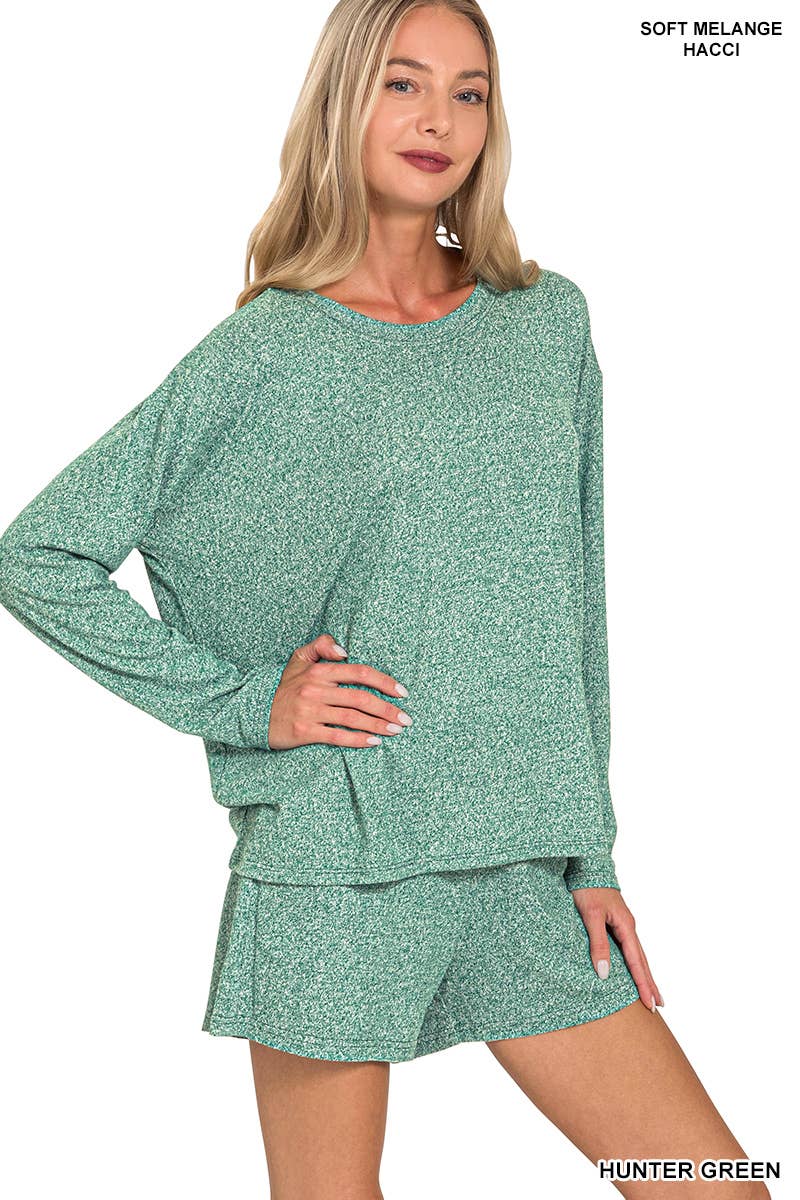 Soft Melange Long Sleeve Tee And Shorts Set