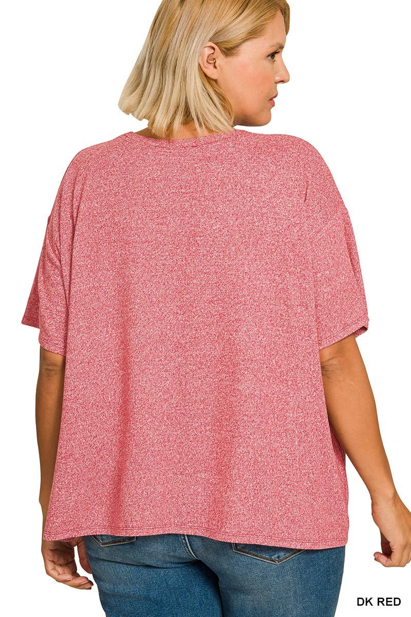 Plus Soft Melange Short Sleeve Tee And Long Pants Set