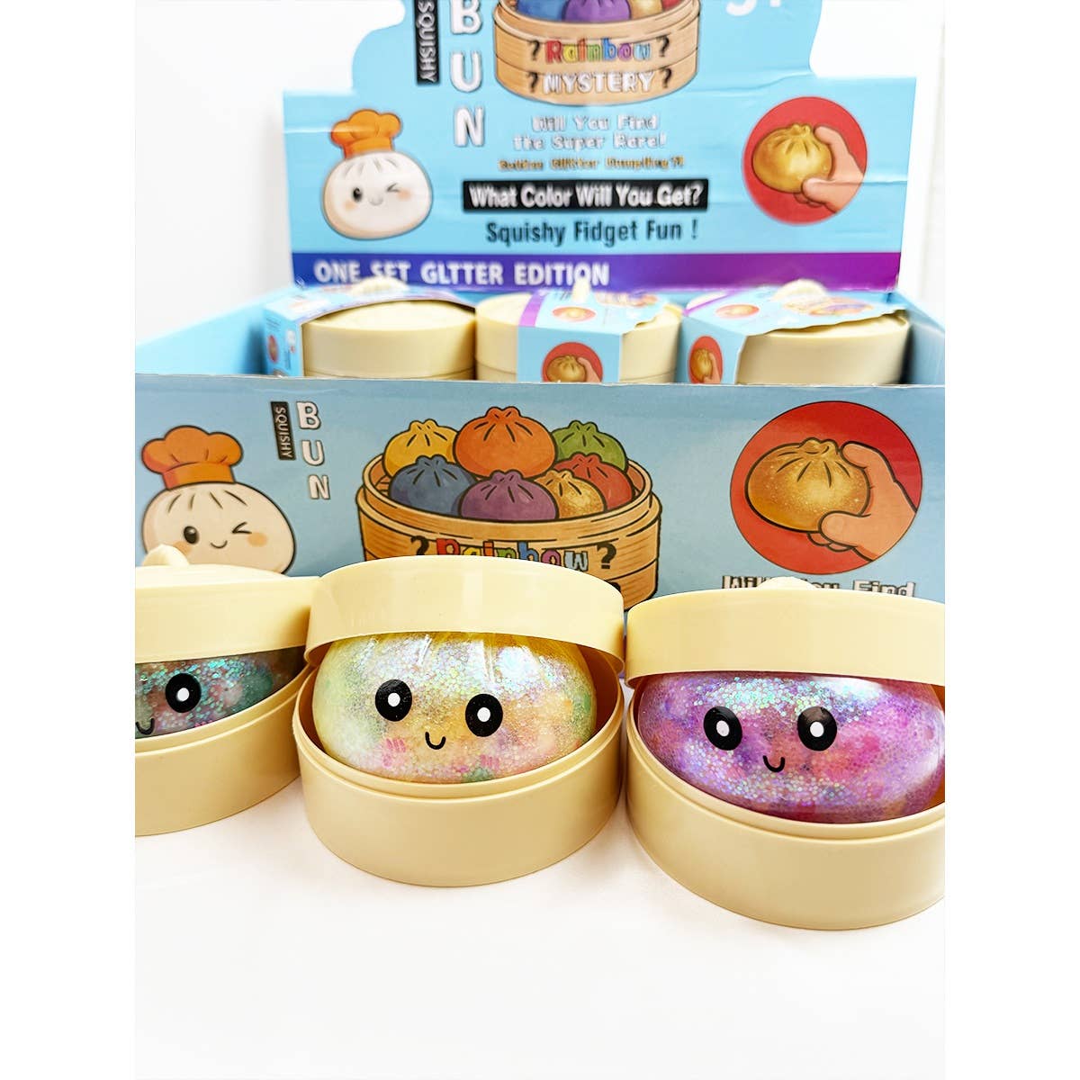 Cute iridescent Bead Dumpling Squishy with Steamer