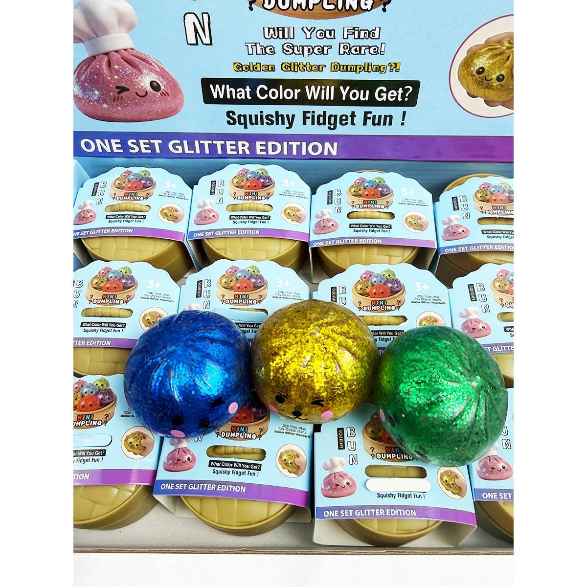 12pcs Mini Glittered Dumpling Squishy with Steamer