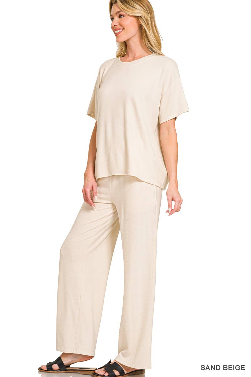 Soft Melange Short Sleeve Tee And Long Pants Set
