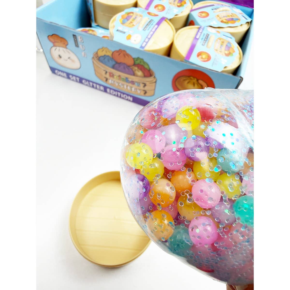 Cute iridescent Bead Dumpling Squishy with Steamer