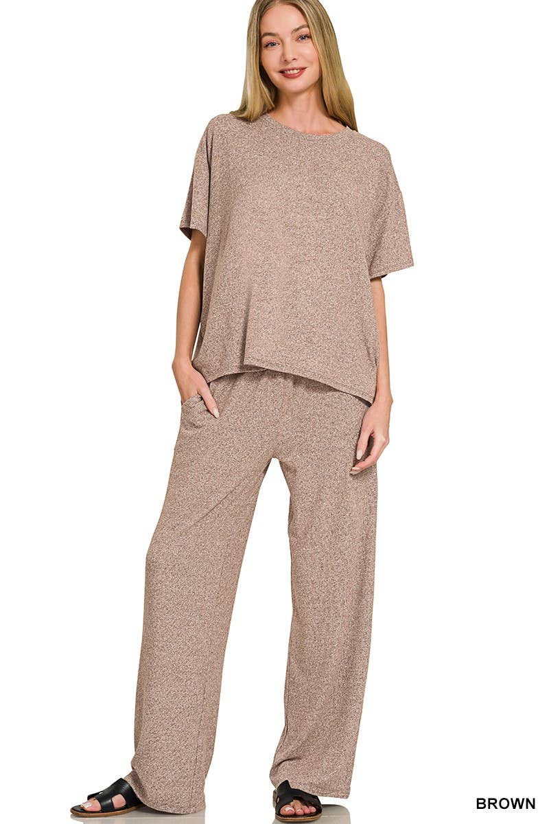 Soft Melange Short Sleeve Tee And Long Pants Set
