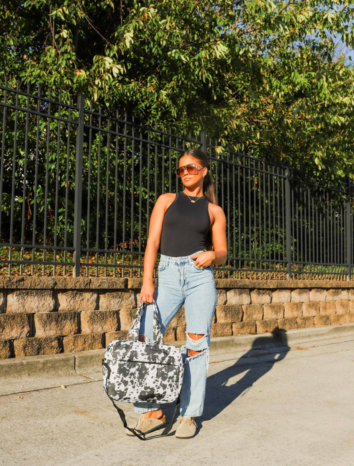 Puffer Duffel Bag in Black Cowhide