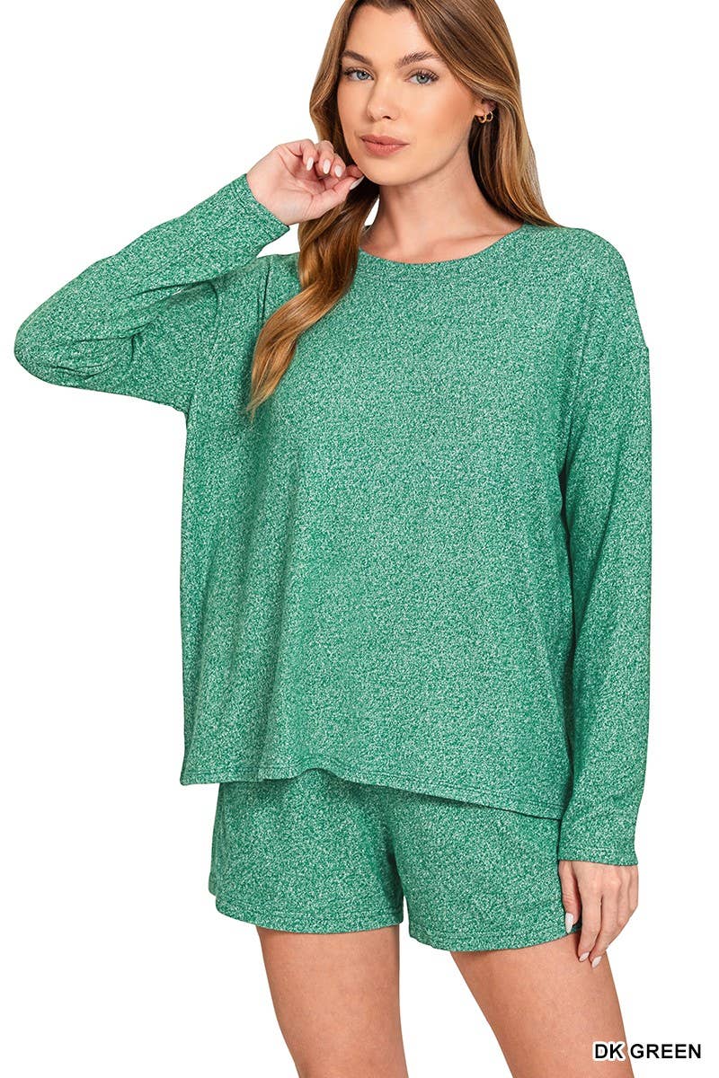 Soft Melange Long Sleeve Tee And Shorts Set