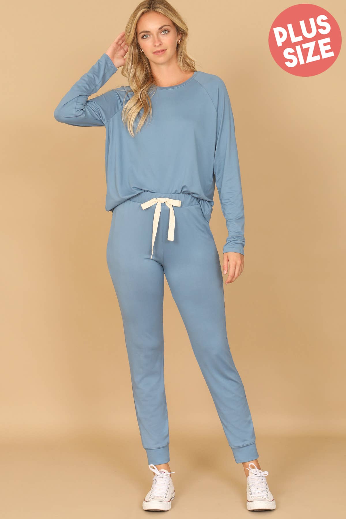 YMP40001XV-PLUS SIZE LONGSLEEVE TOP AND JOGGERS SET SELF TIE