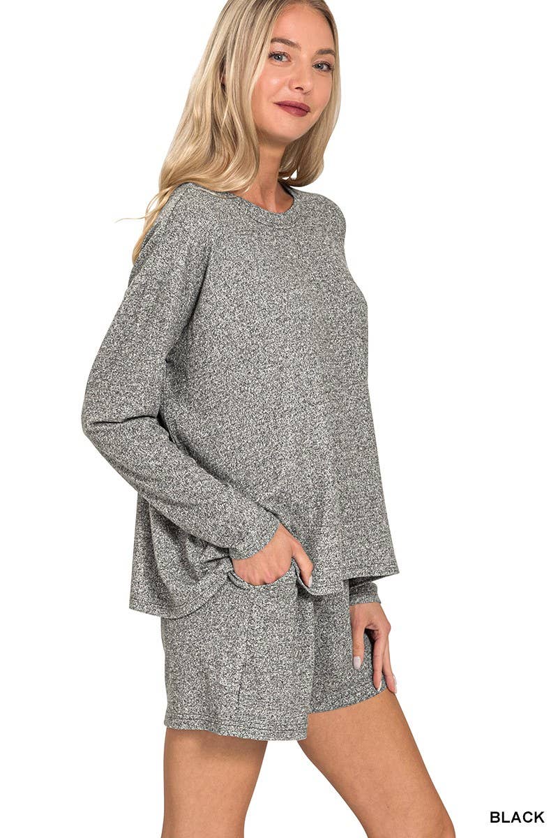 Soft Melange Long Sleeve Tee And Shorts Set
