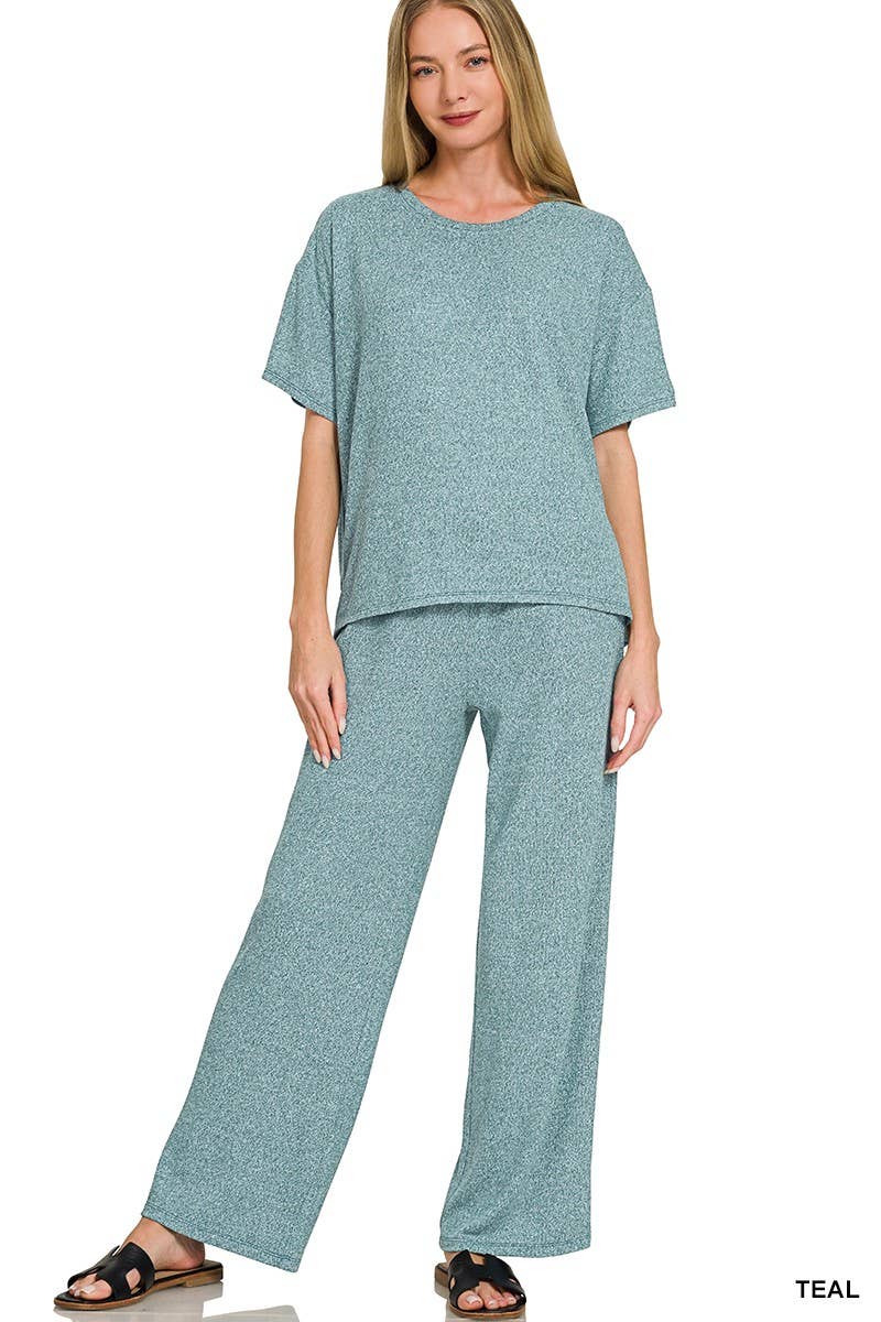 Soft Melange Short Sleeve Tee And Long Pants Set