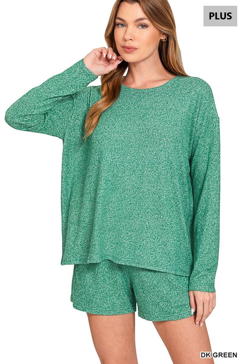 Plus Soft Melange Long Sleeve Tee And Shorts Set