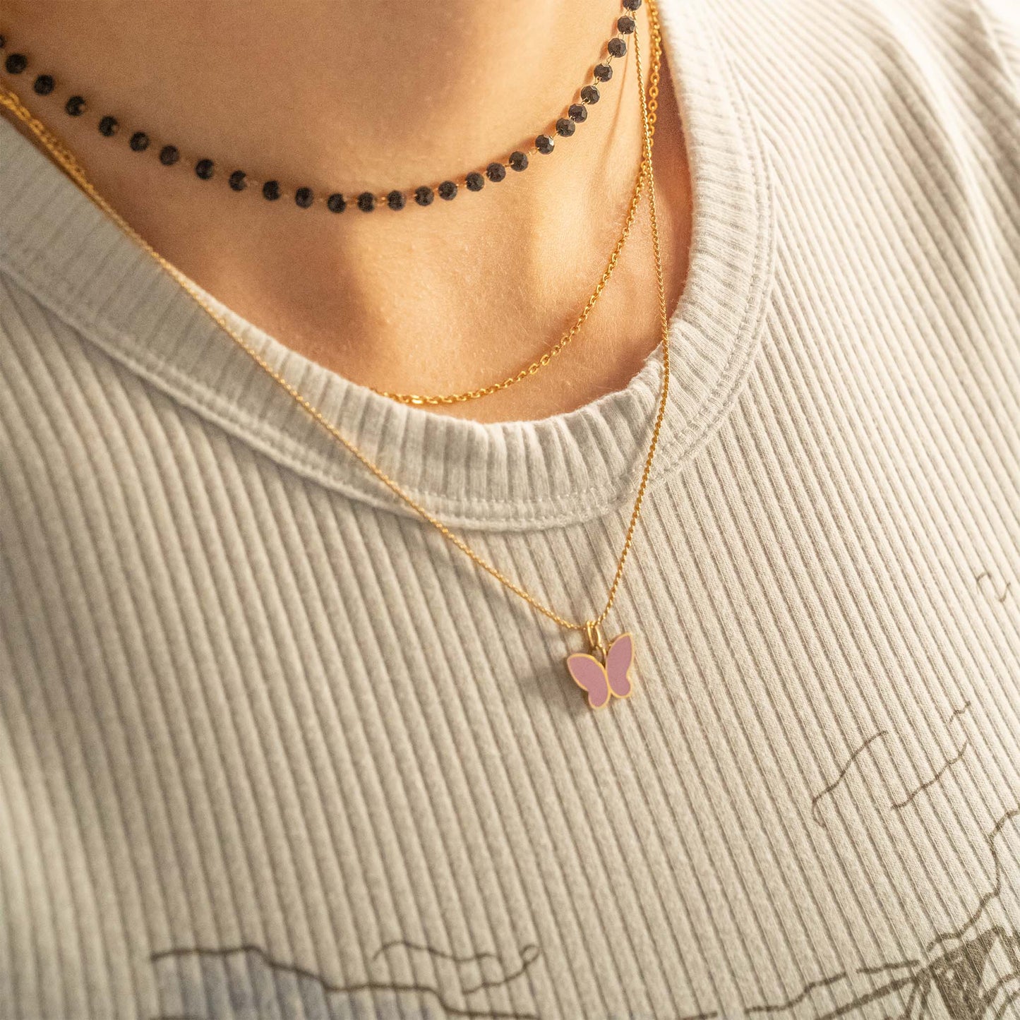 18K Gold PVD Stainless Steel Black Beaded Chain By The Foot