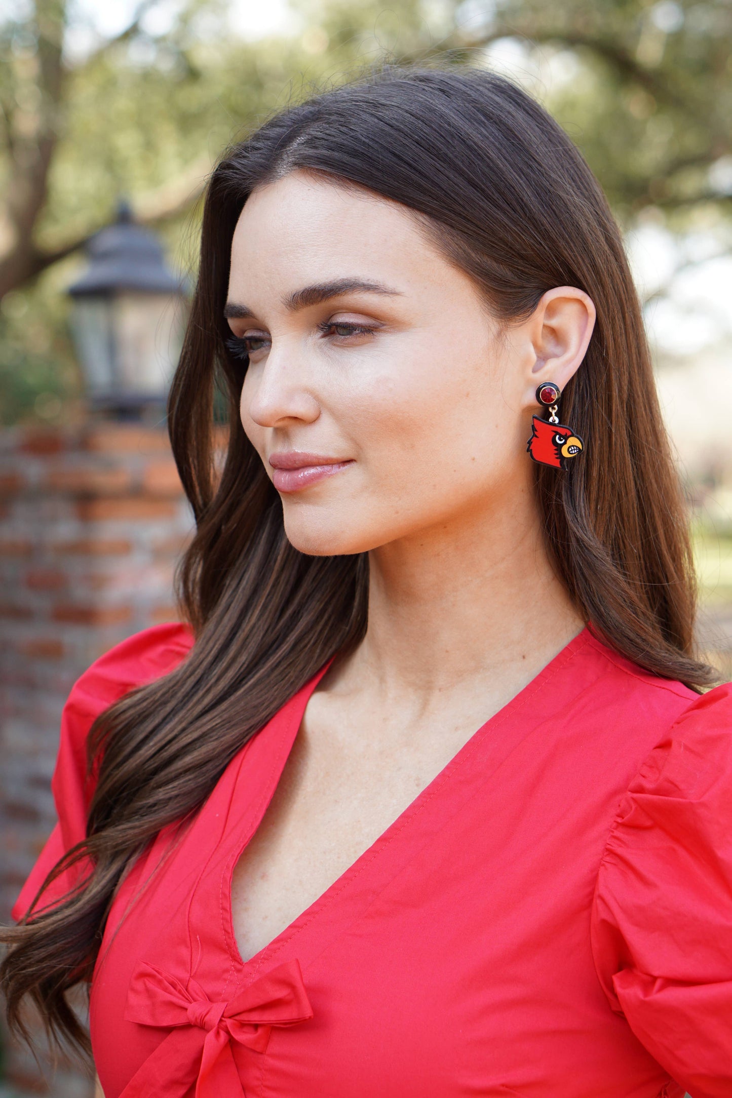 Louisville Louie Cardinal Resin Mascot Earrings in Red/Black