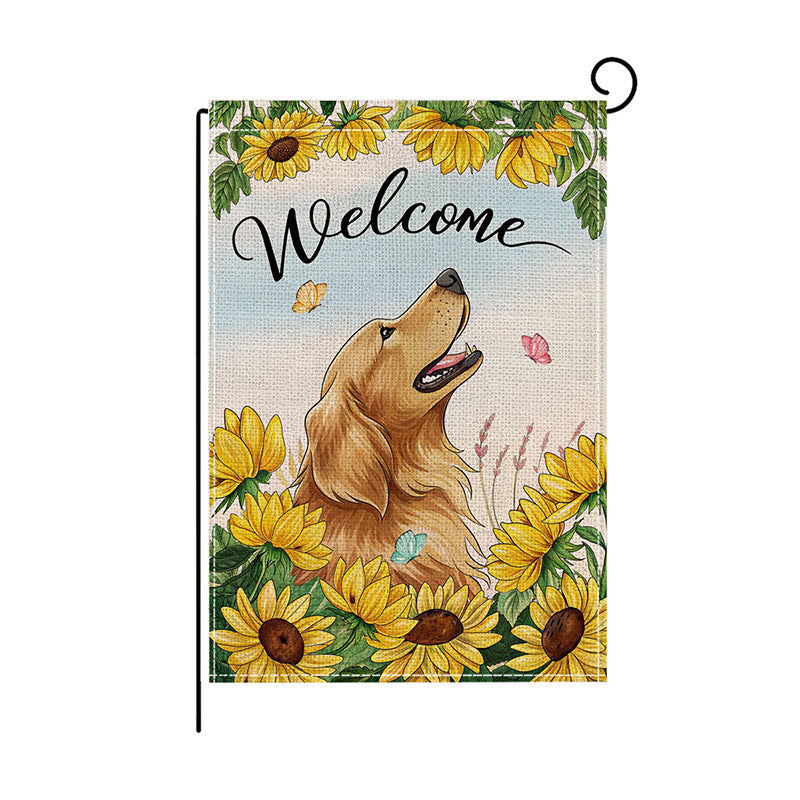 Garden Flag Double Sided Linen Sunflower Dog Cat Gnome Summer Outdoor Yard Decoration Weather Resistant Anti-Fade