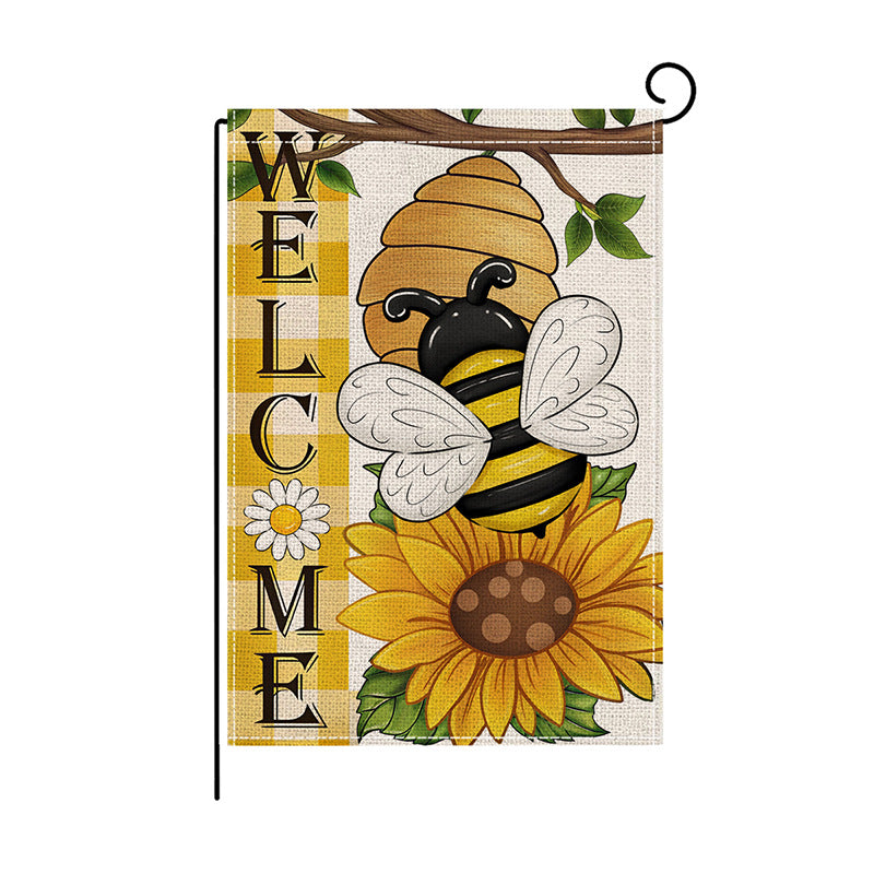 Garden Flag Double Sided Linen Sunflower Dog Cat Gnome Summer Outdoor Yard Decoration Weather Resistant Anti-Fade