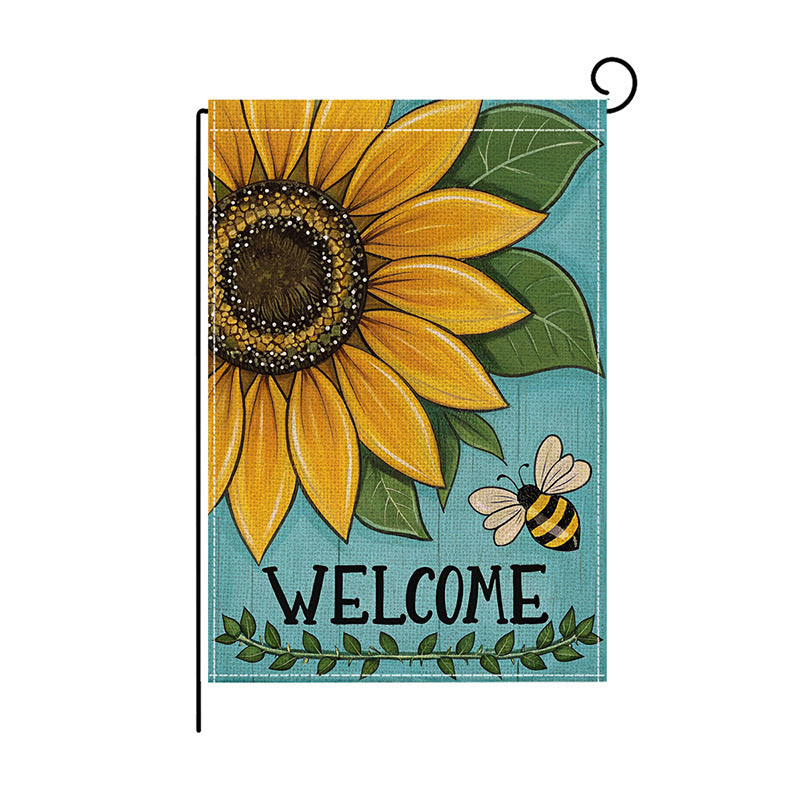 Garden Flag Double Sided Linen Sunflower Dog Cat Gnome Summer Outdoor Yard Decoration Weather Resistant Anti-Fade