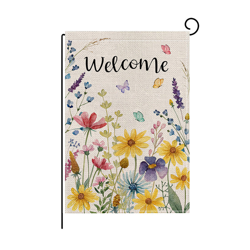 Garden Flag Double Sided Linen Sunflower Dog Cat Gnome Summer Outdoor Yard Decoration Weather Resistant Anti-Fade