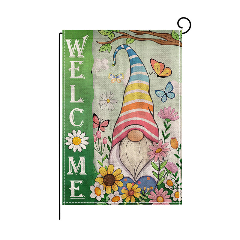 Garden Flag Double Sided Linen Sunflower Dog Cat Gnome Summer Outdoor Yard Decoration Weather Resistant Anti-Fade