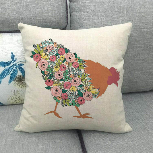 Farmhouse Linen Throw Pillow Covers Farm Animal Floral Rooster Square Decorative Cushion Covers Vintage