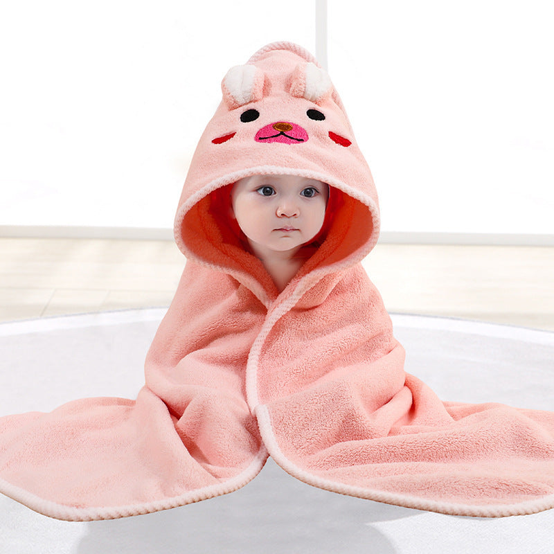 Baby Hooded Bath Towel Soft Coral Fleece Absorbent Cartoon Animal Cloak Swaddle Blanket For Newborns Infants