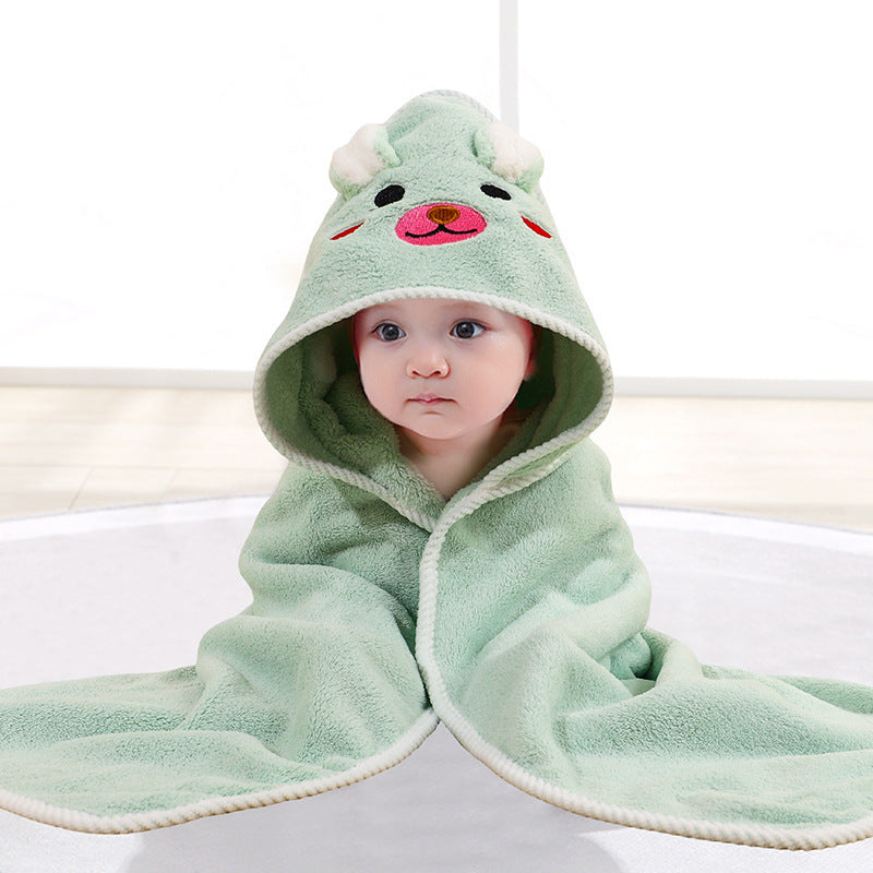 Baby Hooded Bath Towel Soft Coral Fleece Absorbent Cartoon Animal Cloak Swaddle Blanket For Newborns Infants
