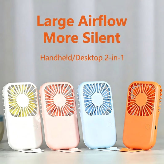 Portable Handheld Mini Fan USB Rechargeable Adjustable Speed Desktop Personal Fan With Phone Stand Small Pocket Cooling Fan For Travel Home Office