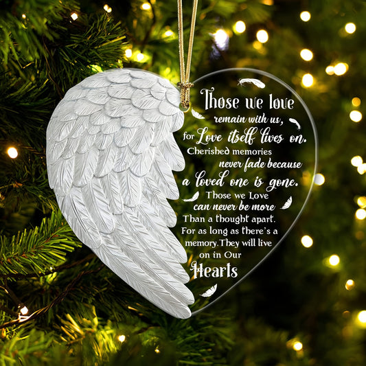 Christmas Heart Angel Wings Acrylic Hanging Ornament Flat Memorial Gift For Home Tree Car Decoration Gold String Acrylic Pendant