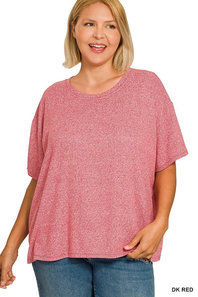 Plus Soft Melange Short Sleeve Tee And Long Pants Set