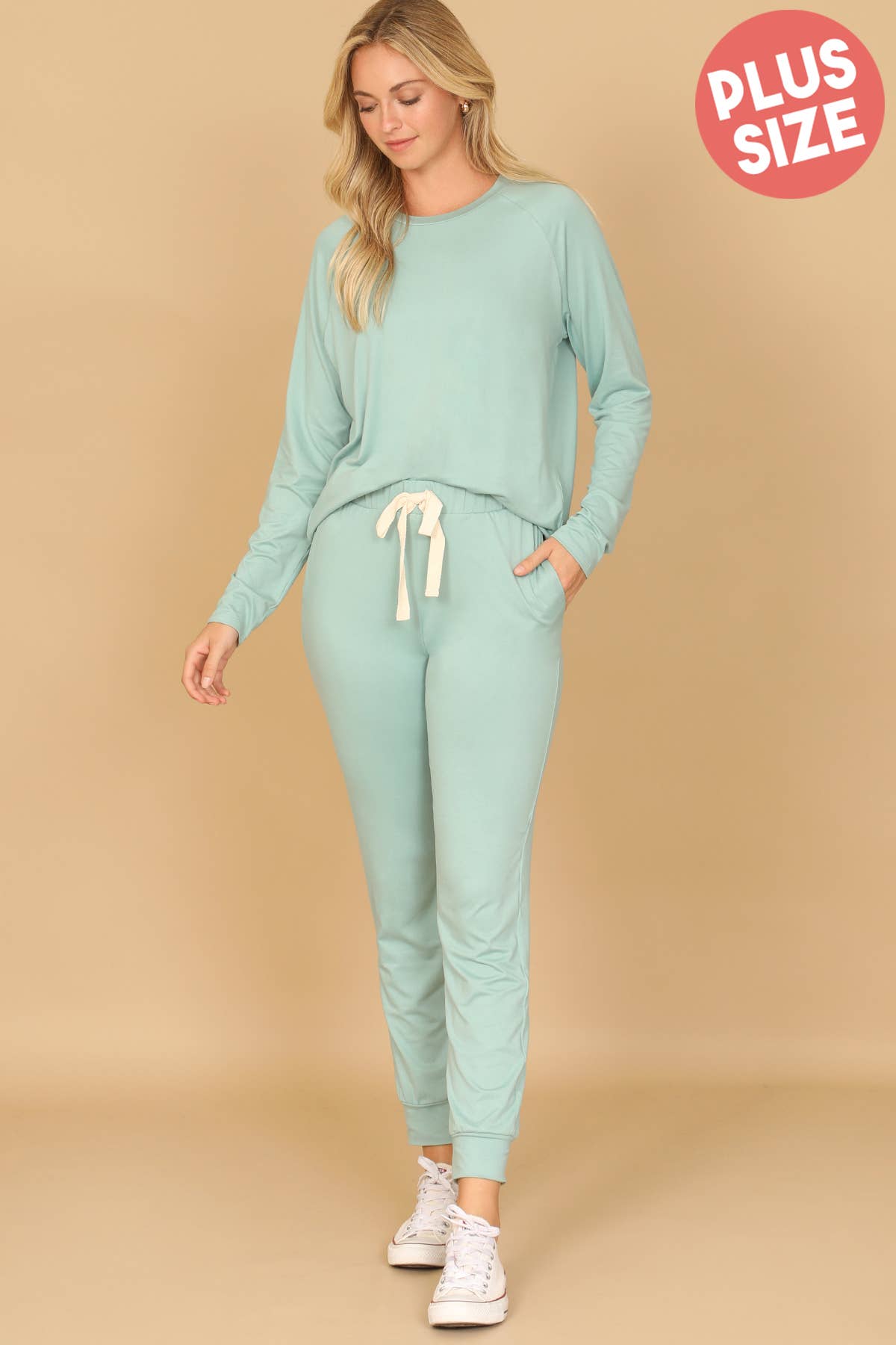 YMP40001XV-PLUS SIZE LONGSLEEVE TOP AND JOGGERS SET SELF TIE