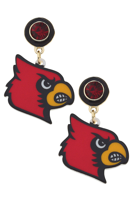 Louisville Louie Cardinal Resin Mascot Earrings in Red/Black