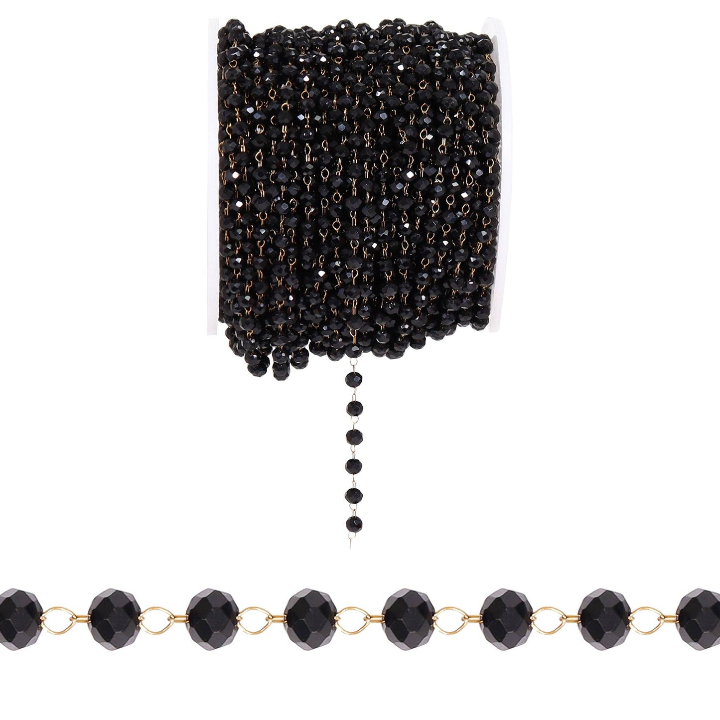18K Gold PVD Stainless Steel Black Beaded Chain By The Foot