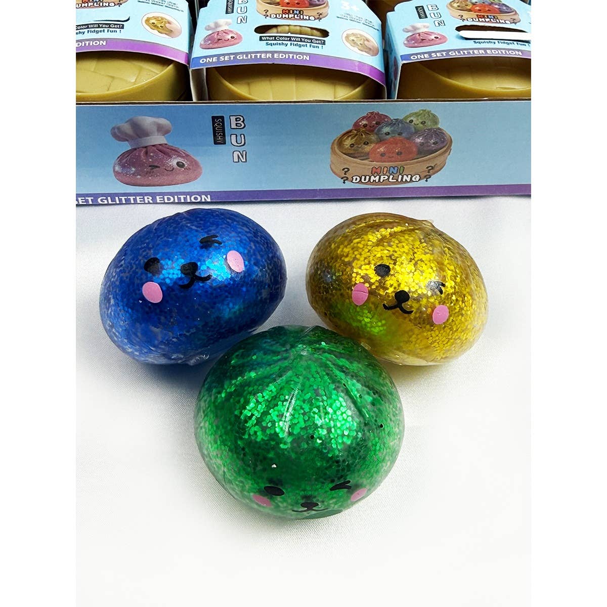 12pcs Mini Glittered Dumpling Squishy with Steamer
