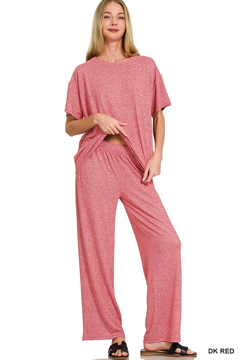 Soft Melange Short Sleeve Tee And Long Pants Set