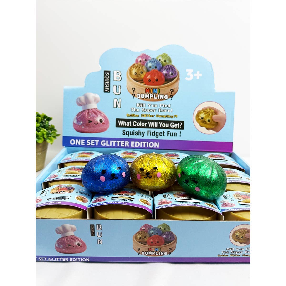 12pcs Mini Glittered Dumpling Squishy with Steamer