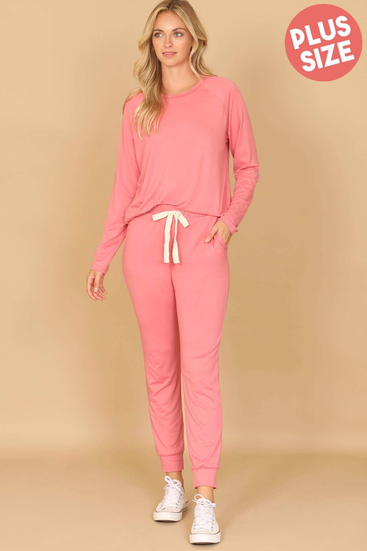 YMP40001XV-PLUS SIZE LONGSLEEVE TOP AND JOGGERS SET SELF TIE