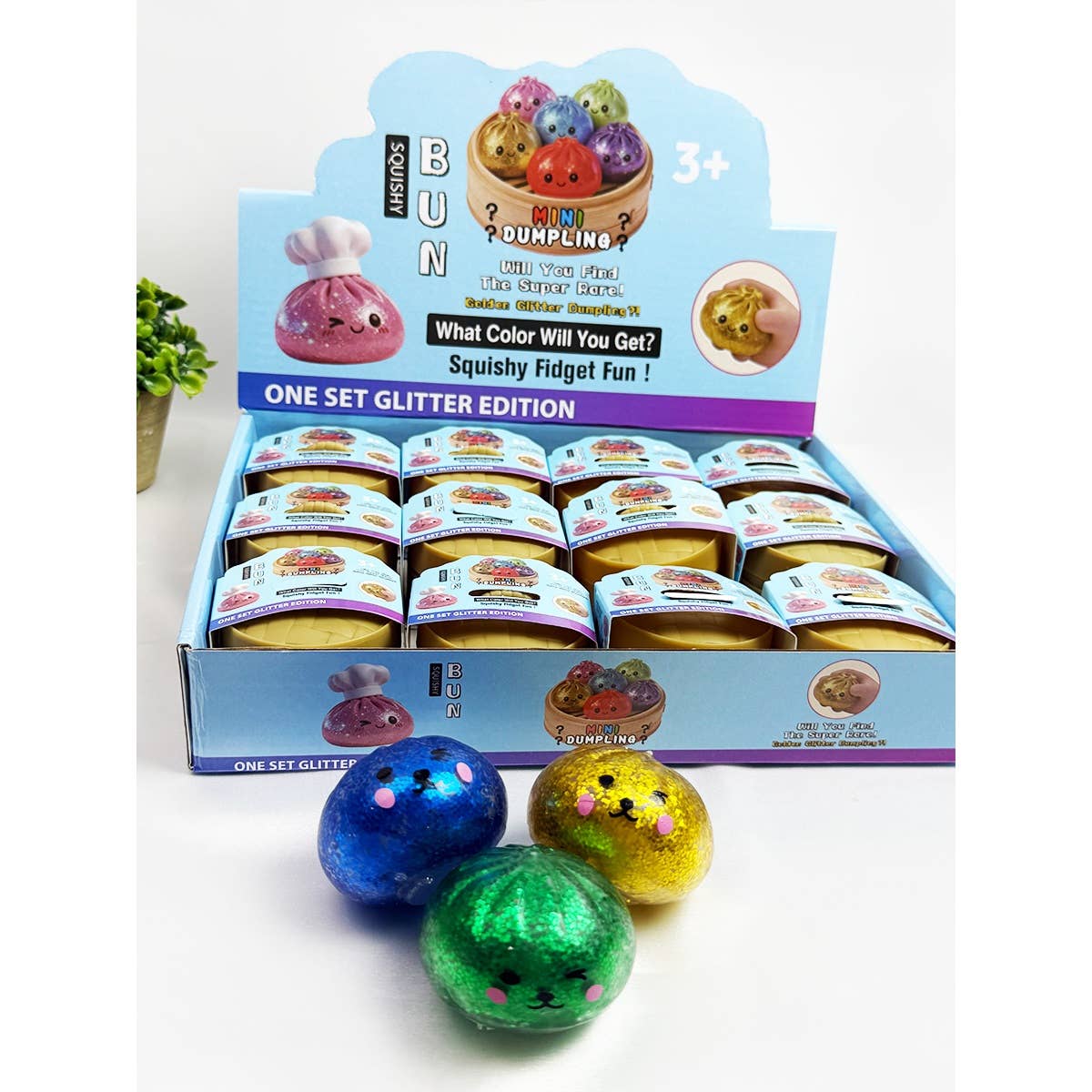 12pcs Mini Glittered Dumpling Squishy with Steamer