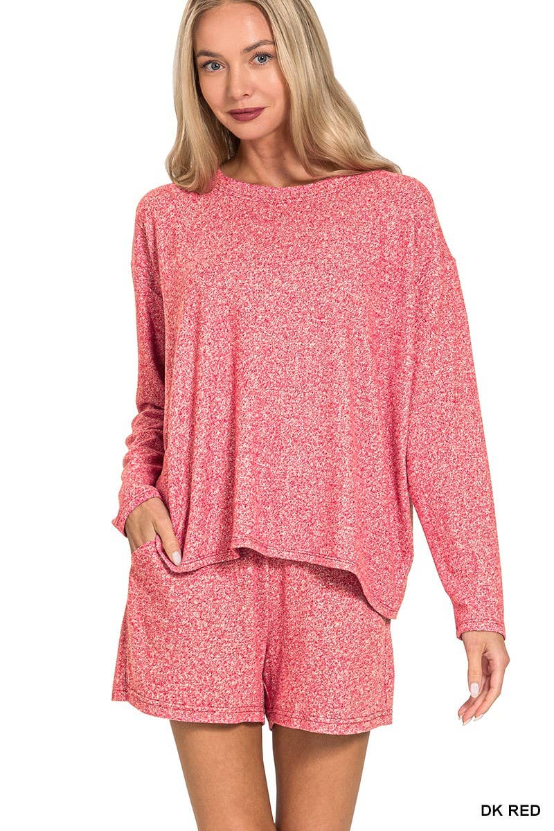 Soft Melange Long Sleeve Tee And Shorts Set