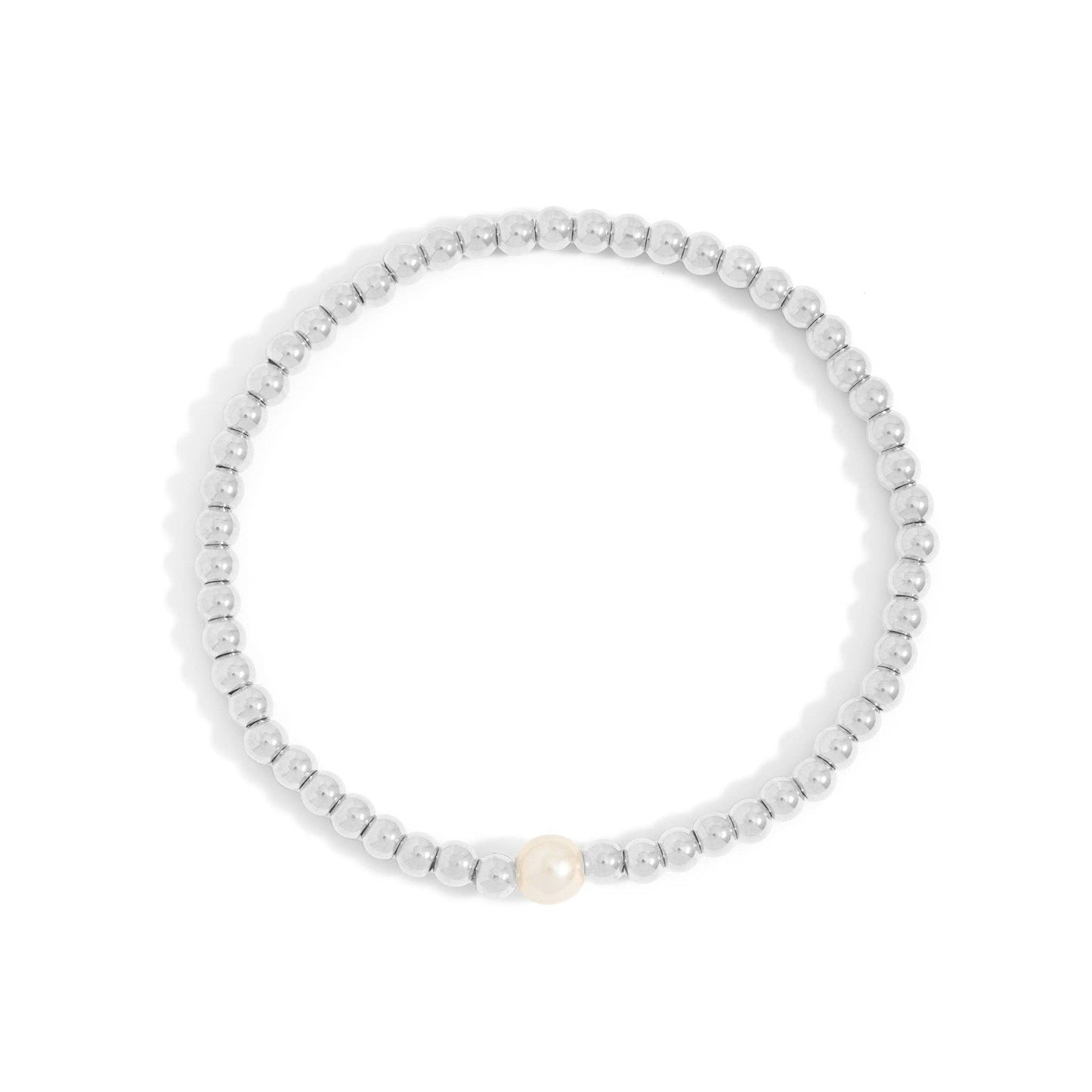 18K Gold PVD Stainless Steel Stretch Bracelet with Pearl